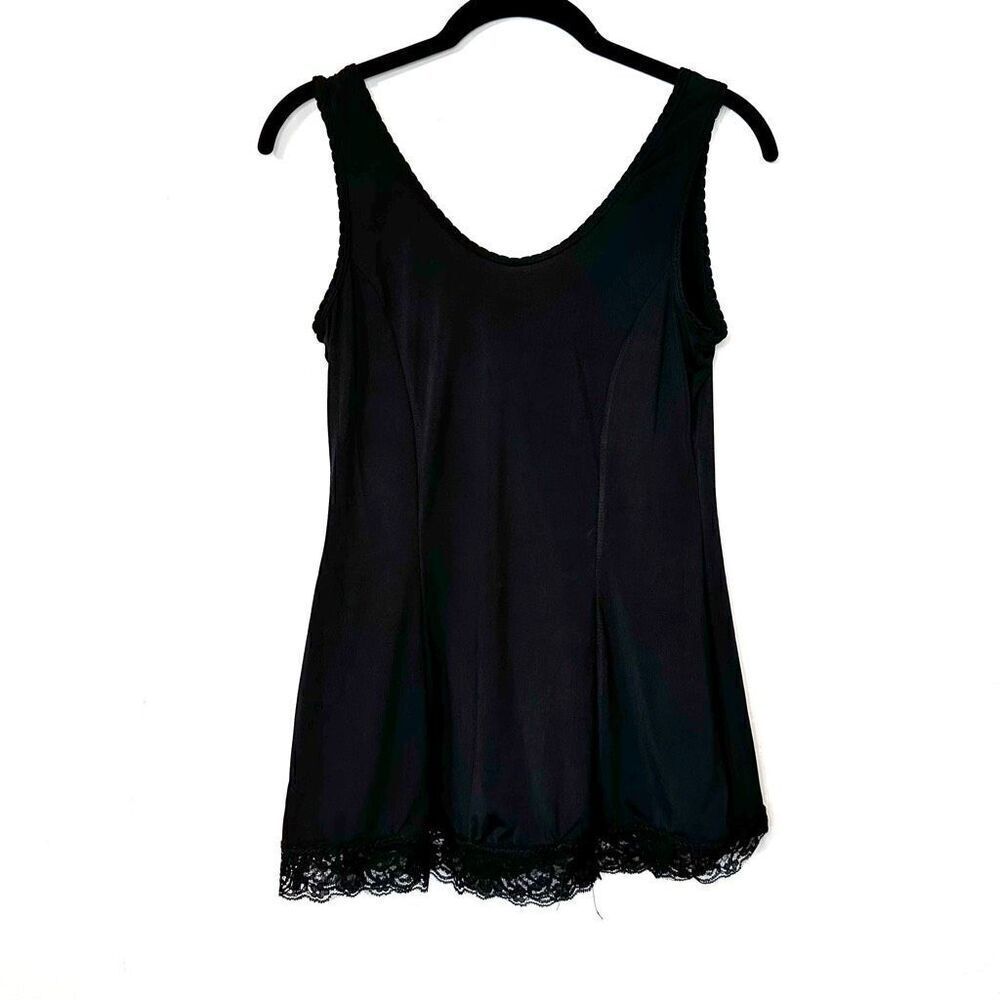 Jones New York Lace Trim Scoop Neck Stretch Tank Top Black Medium